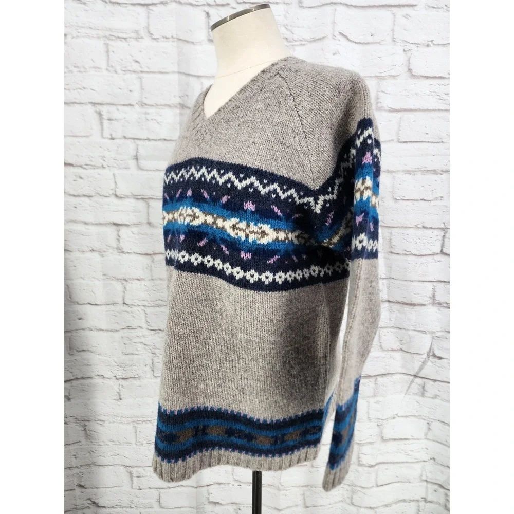 Vintage Sweater Fair Isle Womens Wool Apres Ski Cabin Nordic Heavy Thick Medium
